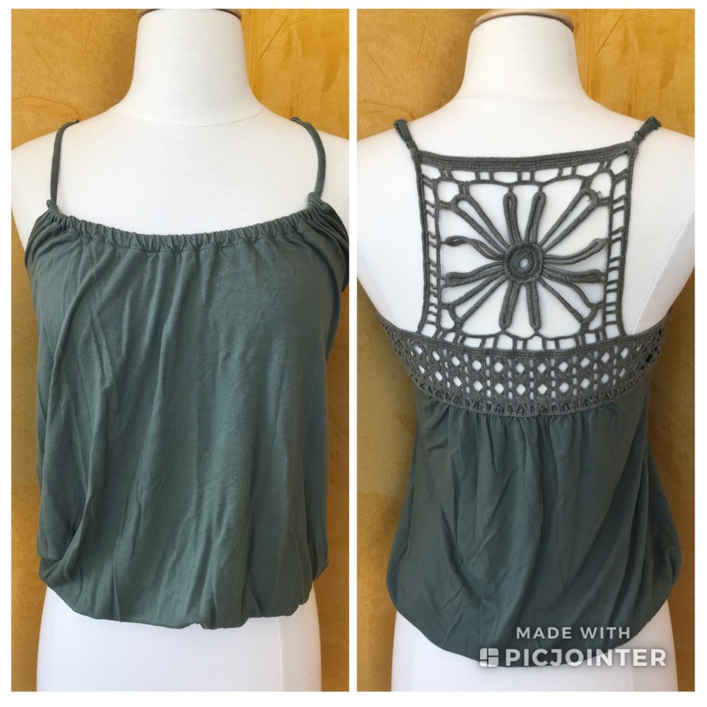 Green tank with embroidered back detail